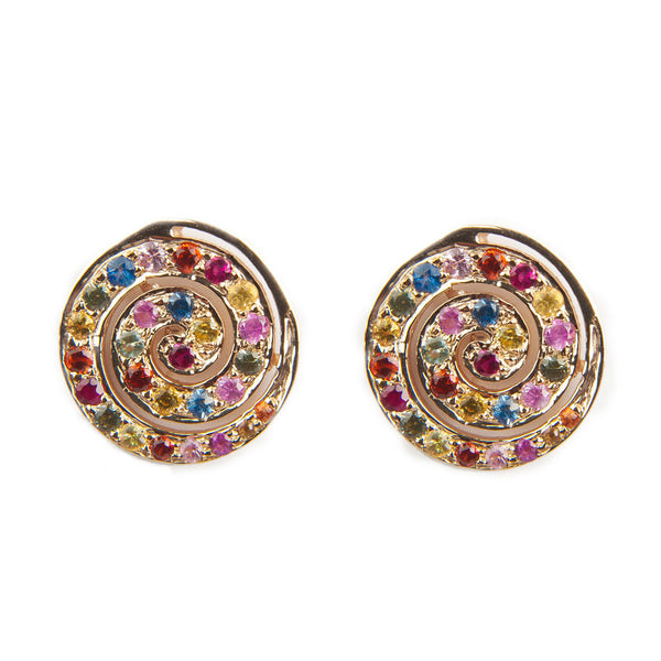 Multi-Color Sapphire Spiral Earrings