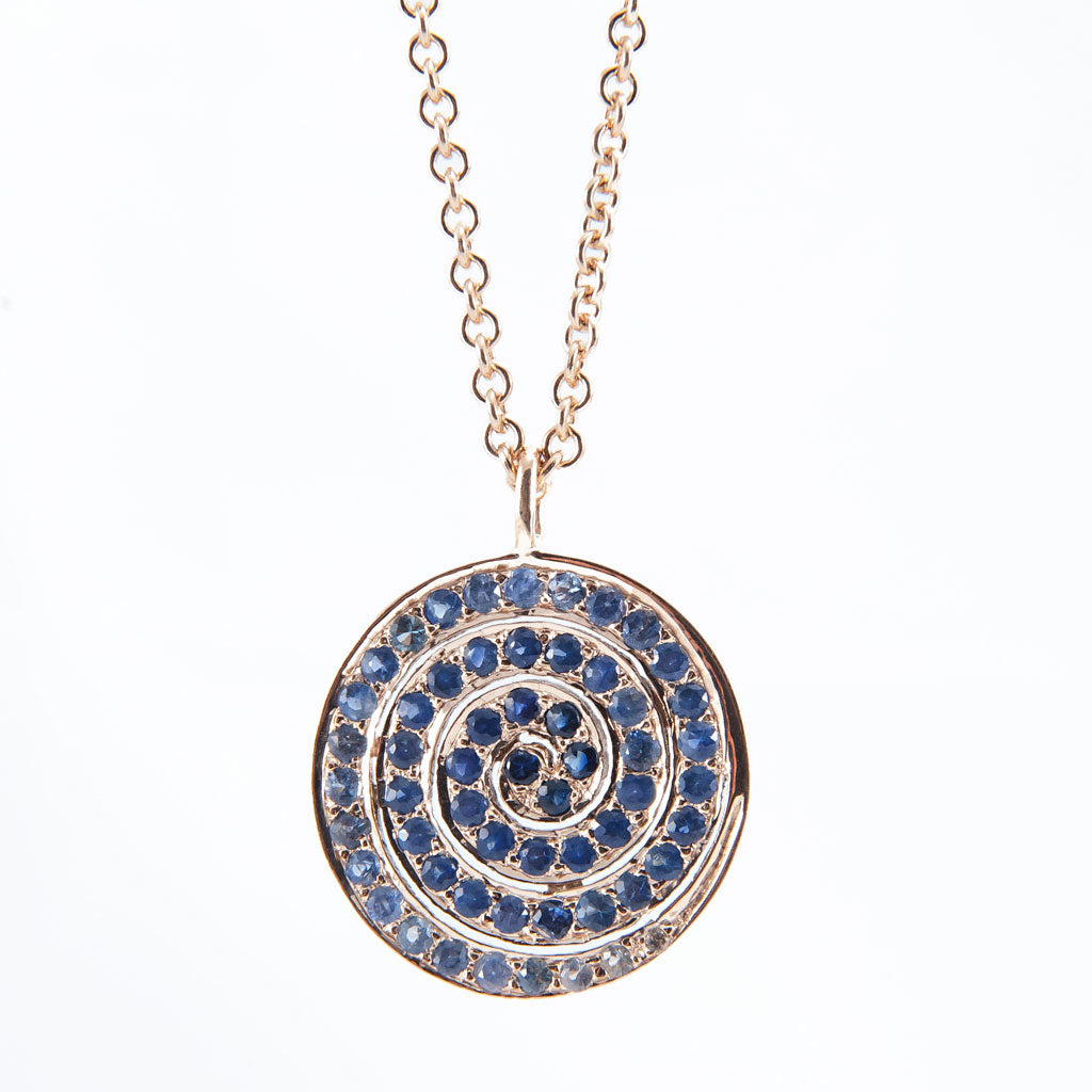 Blue Sapphire Spiral Pendant and Chain