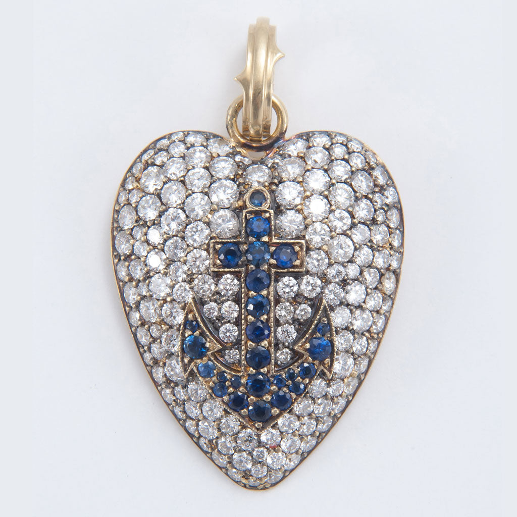 Diamond Heart Pendant with Sapphire Anchor