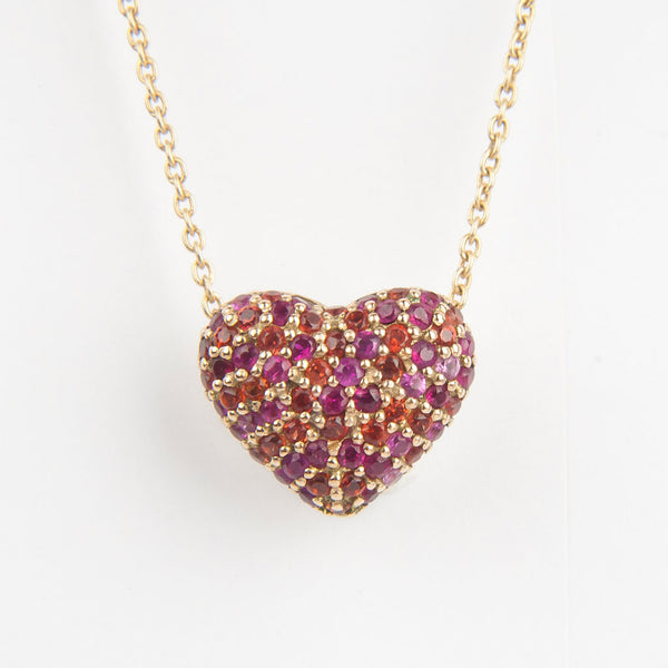 Pink Sapphire Puffy Heart Pendant and Chain